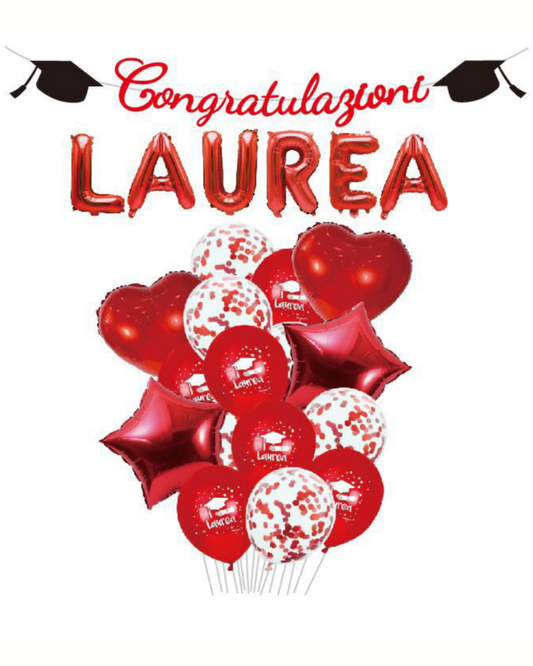 SET DECORAZIONE PARTY LAUREA – 20 Palloncini “Congratulazioni” Rosso/Bianco