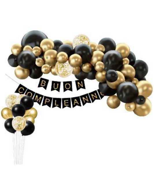 Set Decorazioni Party Buon Compleanno – 75 Pezzi Palloncini Oro e Nero con Striscione