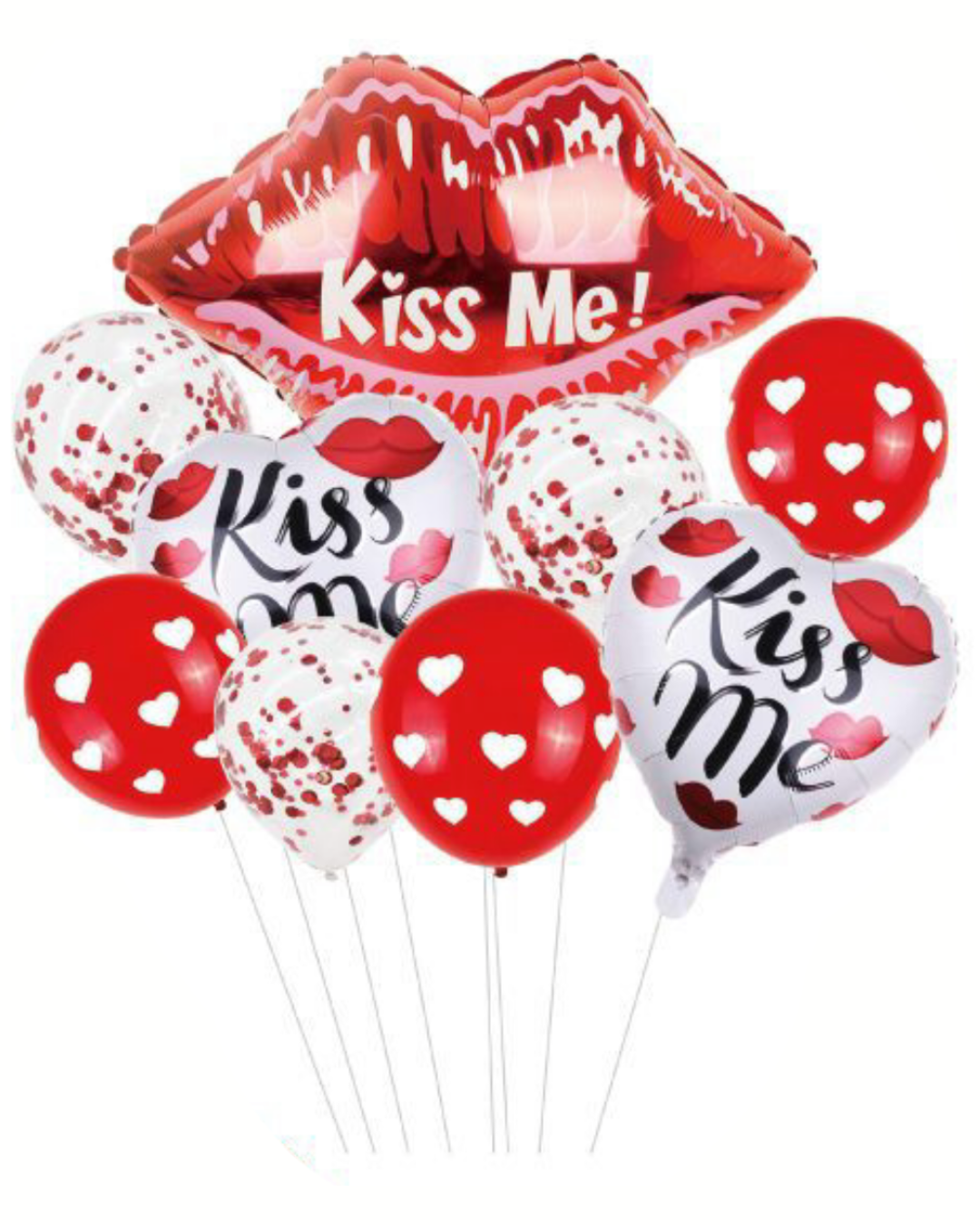 Set Palloncini “Kiss Me” – 10 Pezzi Rosso e Bianco per Decorazioni Romantiche