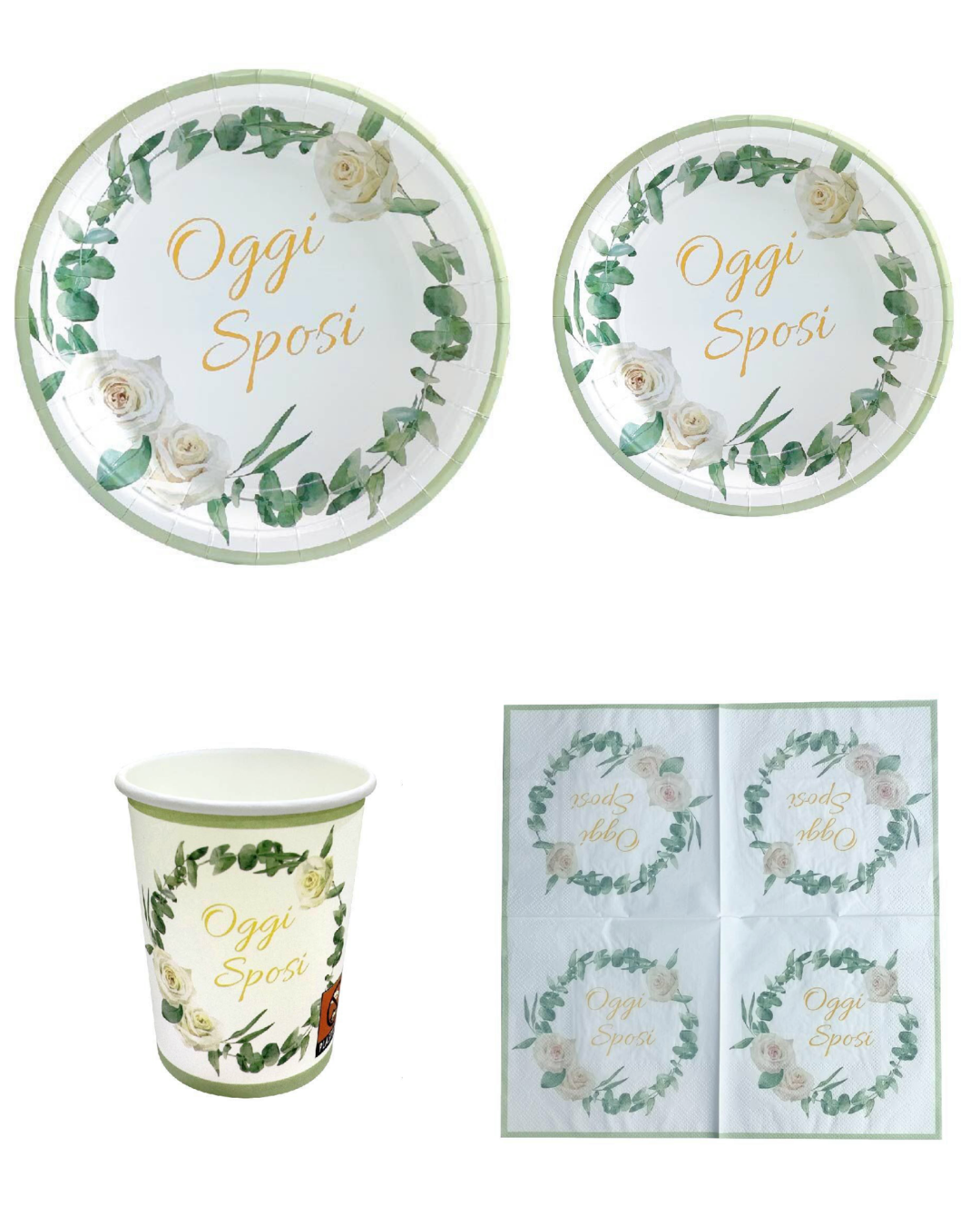Set Coordinato Tavola "Oggi Sposi" – Piatti, Bicchieri e Tovaglioli Eleganti per Matrimonio