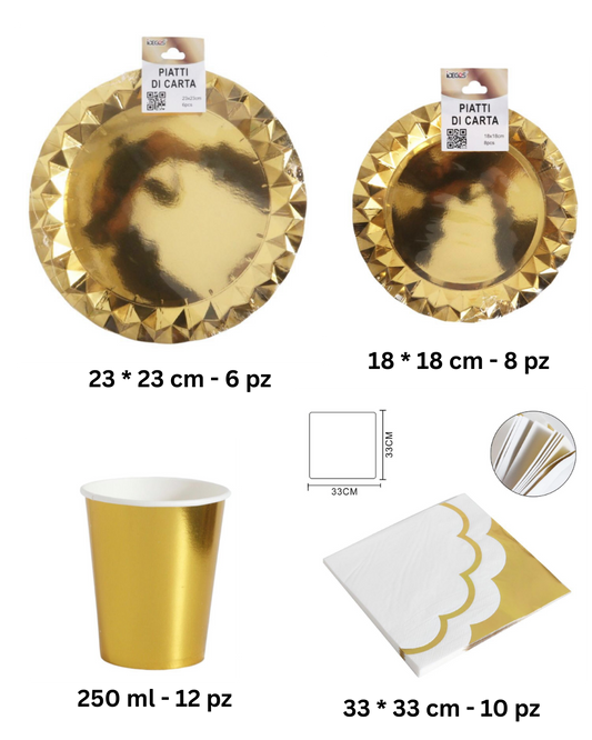 Set Tavola Festa Elegante Oro – Piatti, Bicchieri, Tovaglioli Coordinati