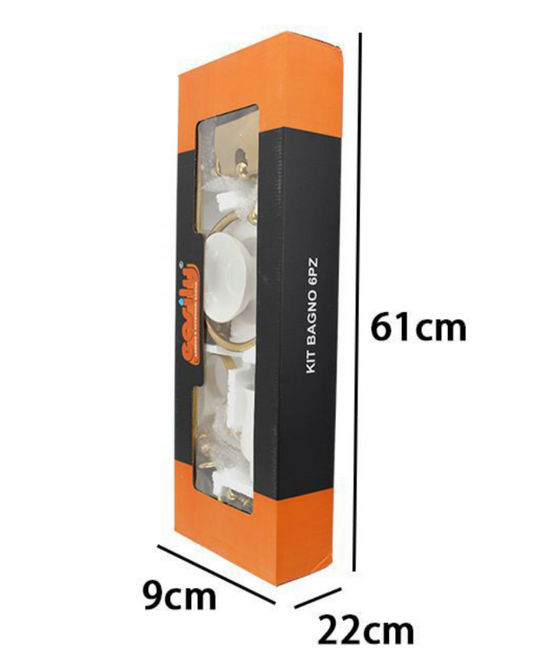 Set Accessori Bagno 6 Pezzi Oro con Cristalli – Porta Asciugamani, Bicchiere, Porta Sapone, Gancio, Anello e Porta Carta