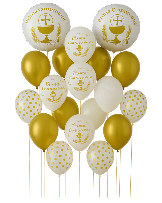Set Palloncini Prima Comunione Oro – 19 Pezzi Decorativi