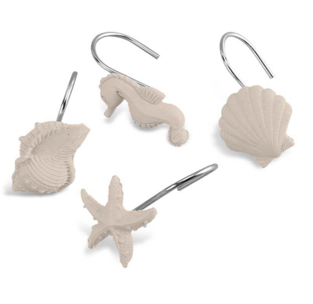 Ganci per Tenda da Bagno Tema Mare Beige - Set 12 Pezzi