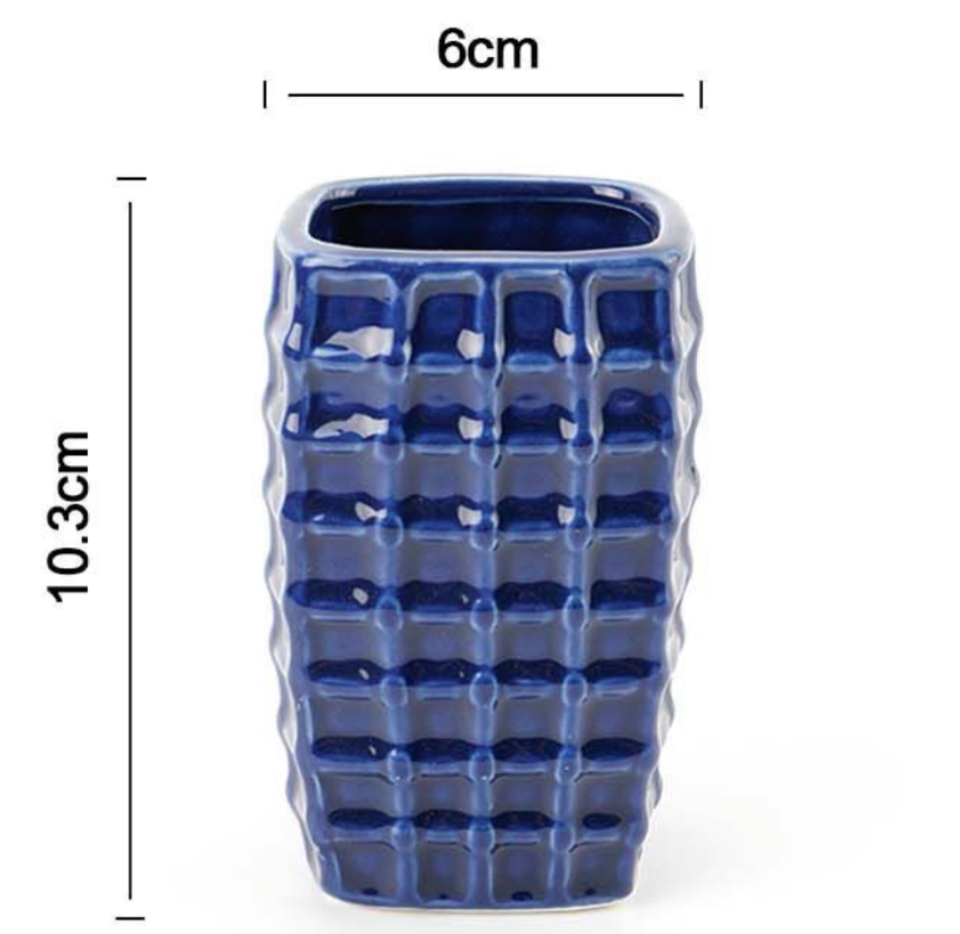 Portaspazzolino in Ceramica Griglia Blu – Ø7x10.2cm