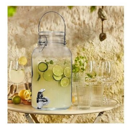 Dispenser per Bevande in Vetro 4L con Rubinetto – Con Manico e Coperchio Ermetico