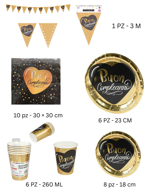 Kit Decorazioni Festa Buon Compleanno - Oro e Nero
