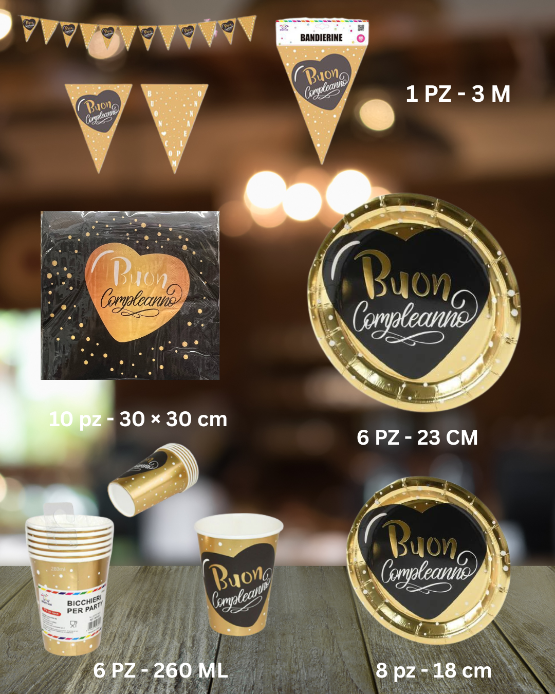 Kit Decorazioni Festa Buon Compleanno - Oro e Nero