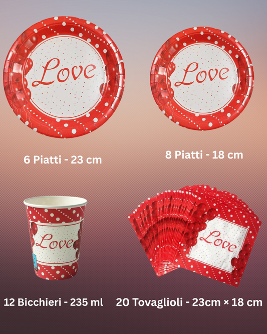 Set di Stoviglie per Feste “Love” – Piatti, Bicchieri e Tovaglioli Decorativi