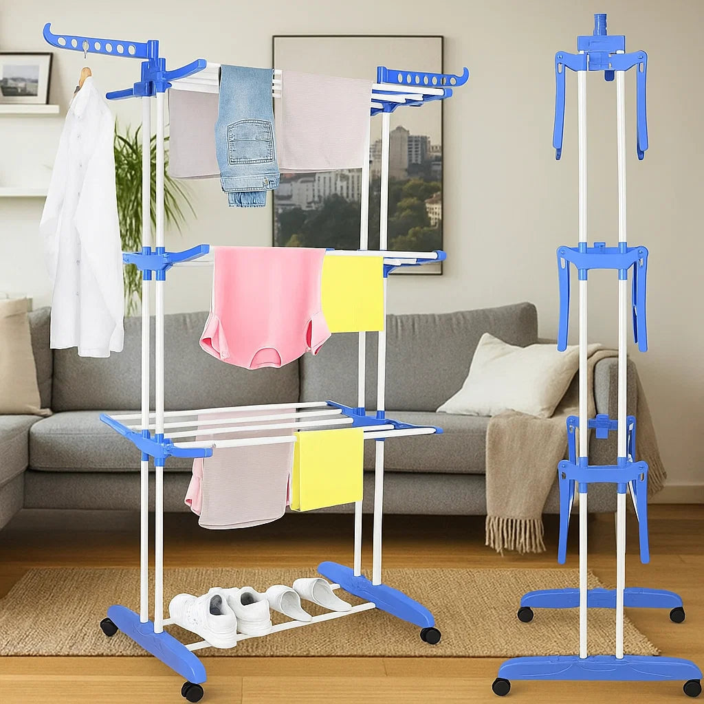 Stendibiancheria Pieghevole A 3 Ripiani Con Ruote - Acciaio Inox, Ali Laterali, Per Interni Ed Esterni - Foto 11