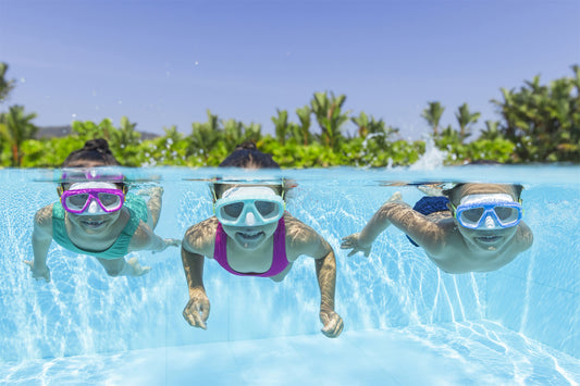 Maschera Subacquea Bambini Caymen 3–6 Anni con Lenti UV – 3 Colori
