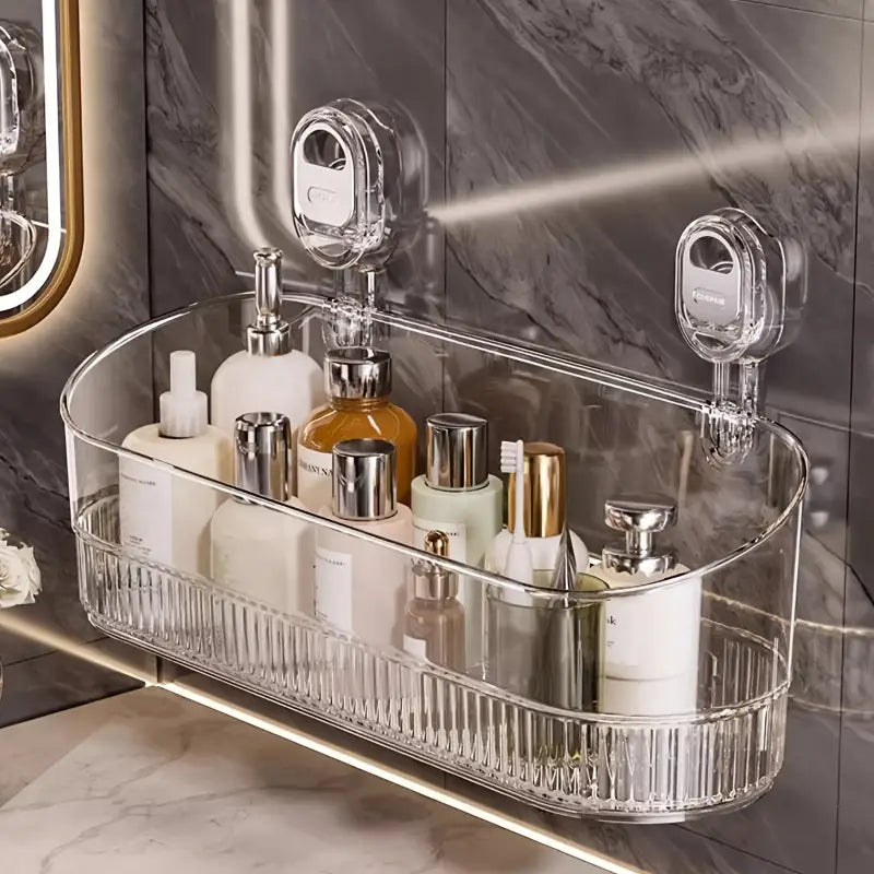 Set 2 Mensole Bagno con Ventosa – Piccola e Grande, Trasparenti