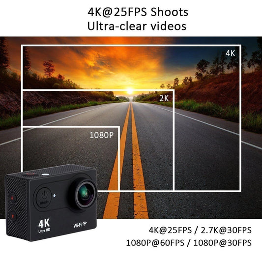 Action Camera 4K Ultra HD Wi-Fi – Subacquea 30M, Grandangolo, Slow Motion