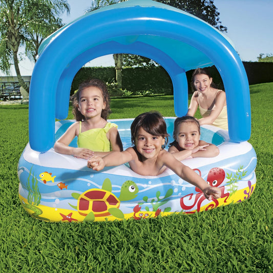 Piscina Gonfiabile con Tetto Parasole Pesci Tropicali – 140x140 cm