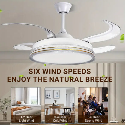 Ventilatore da Soffitto 48" con Pale Retrattili e Luce LED 72W – 3 Colori, Motore Silenzioso, Telecomando