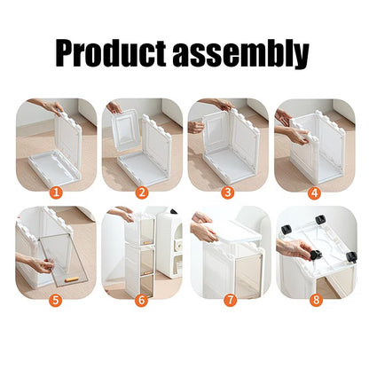 Mobiletto Salvaspazio Bagno Stretto 4 Ripiani con Ruote, Armadietto Portaoggetti Impilabile in Plastica con Anta Trasparente Flip-Top, Organizer Slim per Bagno, Cucina e Camera