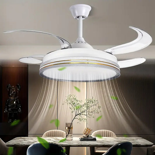 Ventilatore da Soffitto 48" con Pale Retrattili e Luce LED 72W – 3 Colori, Motore Silenzioso, Telecomando