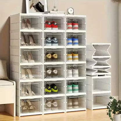 Scarpiera Pieghevole 6 Ripiani in Plastica Rigida – Salvaspazio, Impilabile, con Sportello Trasparente