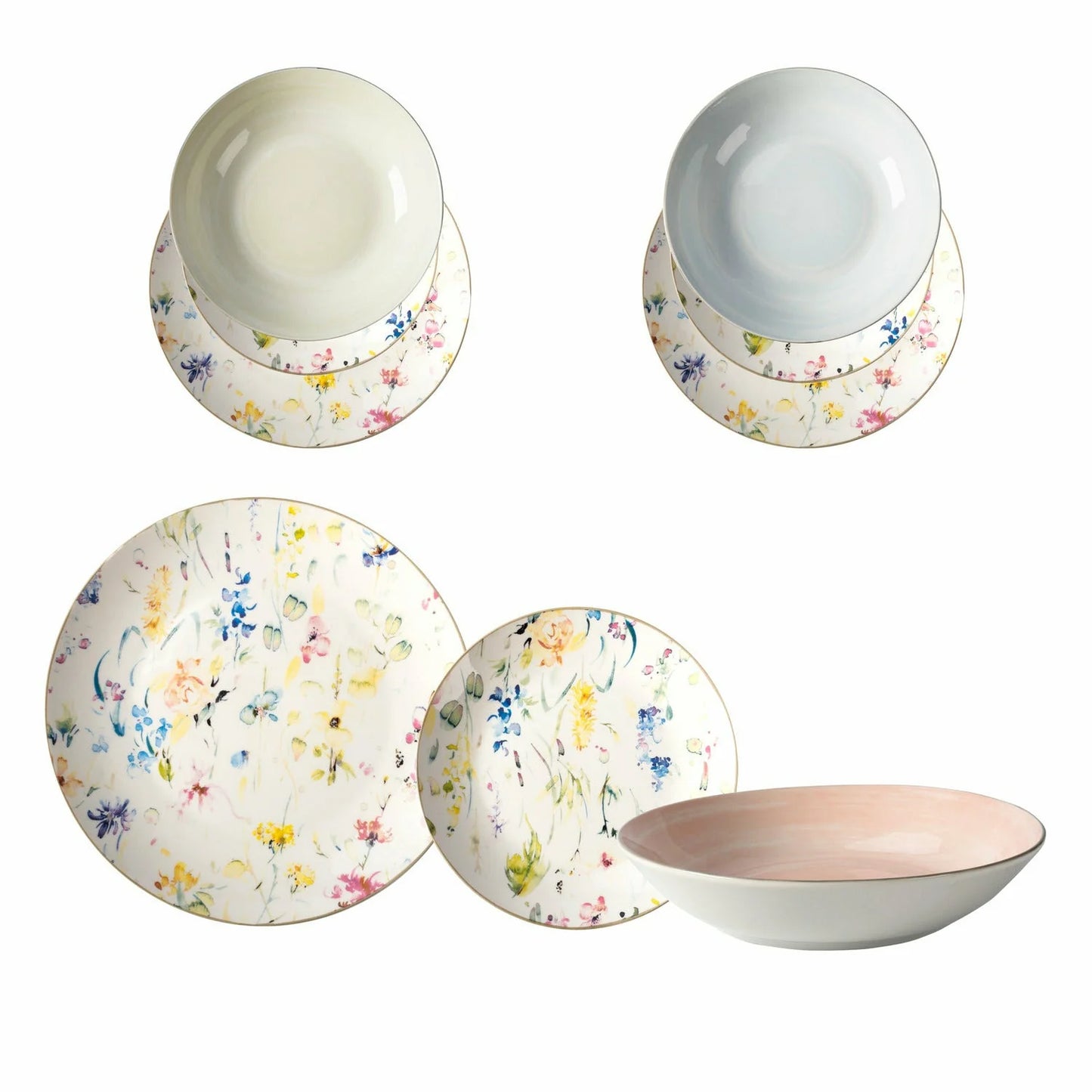 Servizio Piatti 18 Pezzi Cloride in Porcellana – Decorazione Floreale, Lavabile in Lavastoviglie e Microonde