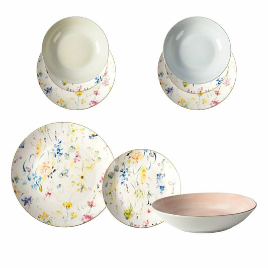 Servizio Piatti 18 Pezzi Cloride in Porcellana – Decorazione Floreale, Lavabile in Lavastoviglie e Microonde
