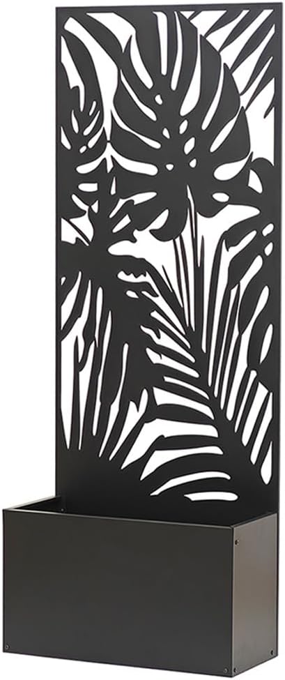 Fioriera con Traliccio Decorativo in Metallo Nero – 70x180x31 cm – Separé da Esterno o Interno