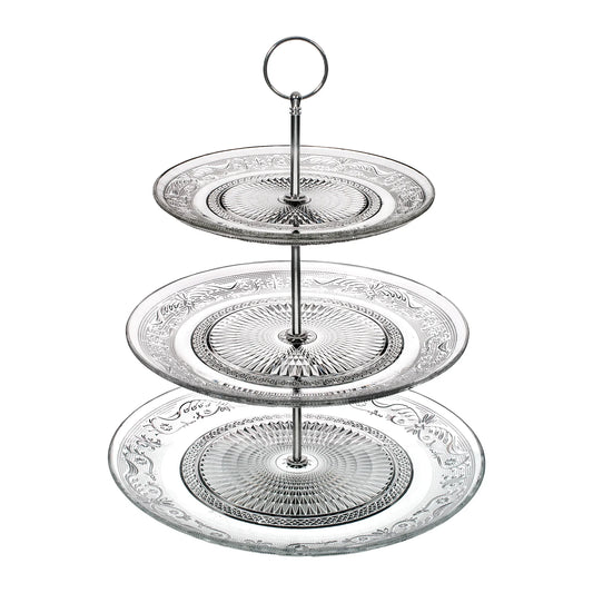 Alzata Porta Dolci 3 Piani in Vetro – Linea Patisserie – Ø20/25/29 cm – H 34,5 cm