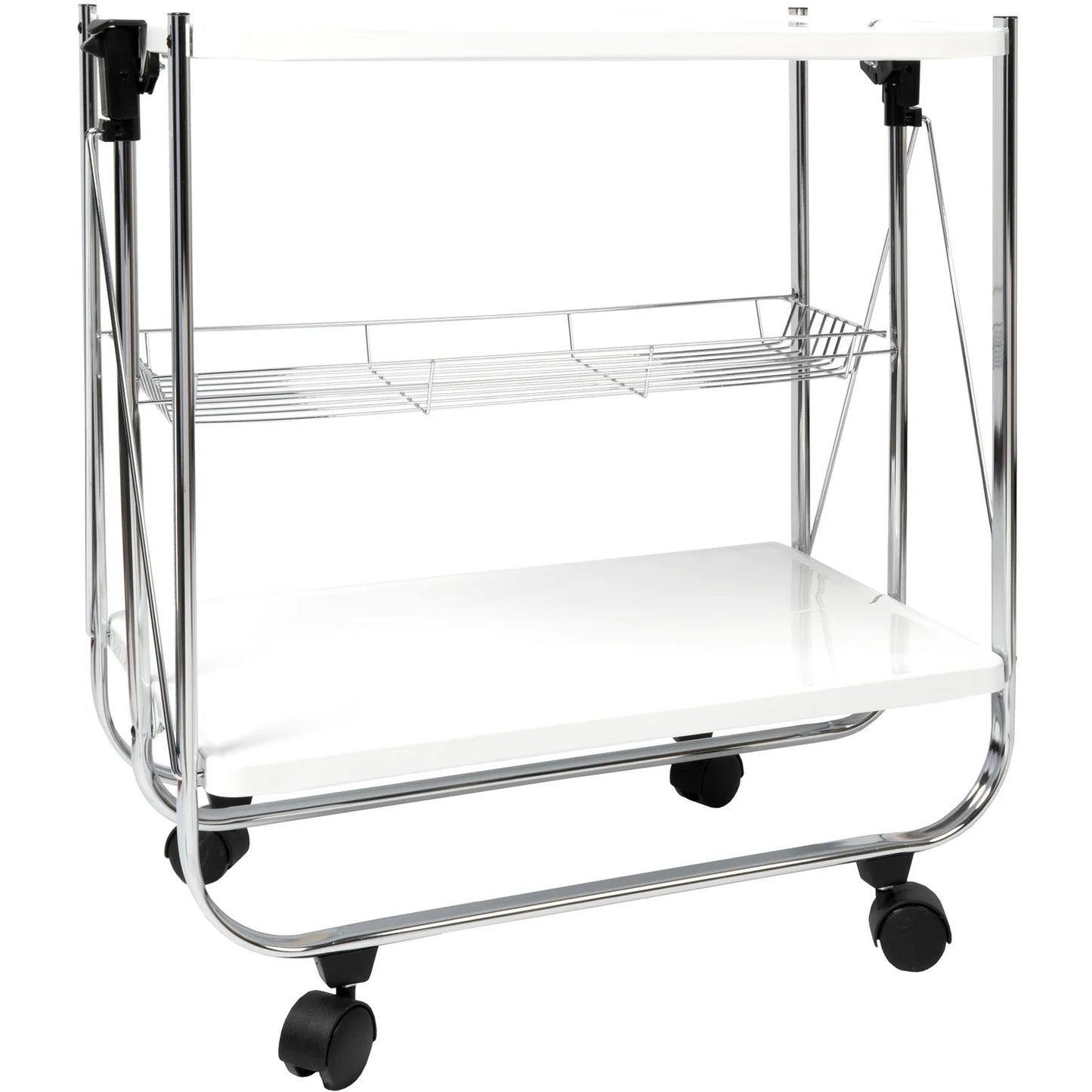 Carrello Multiuso Pieghevole Karry&Go con 2 Ripiani e Cestello – Bianco 70x68x40 cm