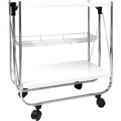 Carrello Multiuso Pieghevole Karry&Go con 2 Ripiani e Cestello – Bianco 70x68x40 cm