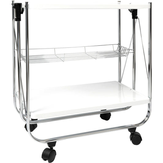 Carrello Multiuso Pieghevole Karry&Go con 2 Ripiani e Cestello – Bianco 70x68x40 cm