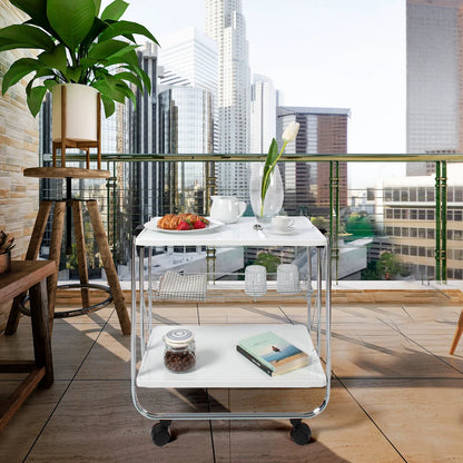Carrello Multiuso Pieghevole Karry&Go con 2 Ripiani e Cestello – Bianco 70x68x40 cm