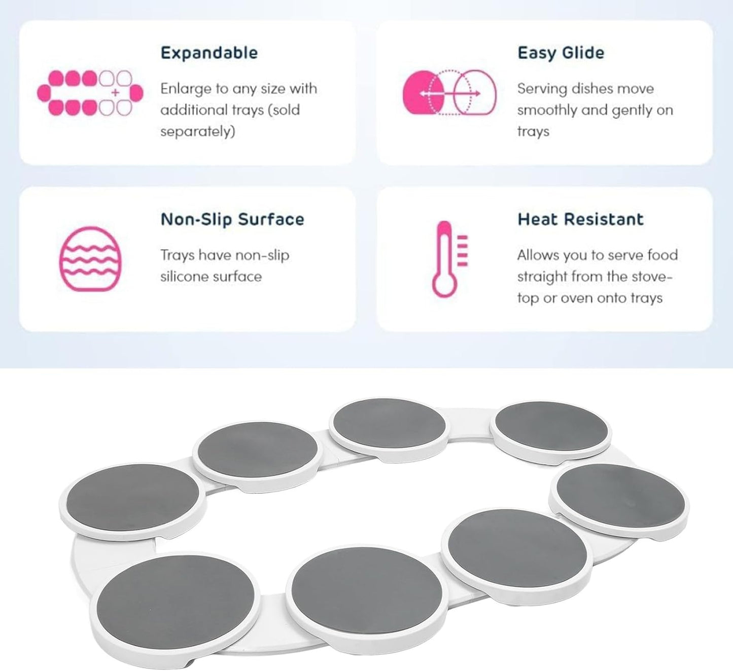 Vassoio Rotante Rettangolare per Tavolo – Girevole Espandibile con Ruote, Superficie Antiscivolo e Resistente al Calore