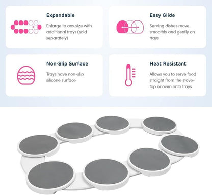 Vassoio Rotante Rettangolare per Tavolo – Girevole Espandibile con Ruote, Superficie Antiscivolo e Resistente al Calore