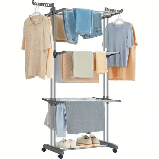 Stendibiancheria a Torre Pieghevole 3 Ripiani con Ruote – 24,4 m di Stenditura Salvaspazio