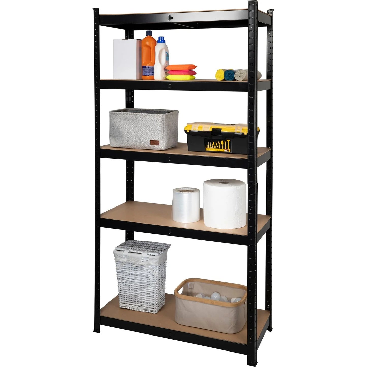Scaffale in Metallo Nero con 5 Ripiani in MDF – Portata 875 kg – 180x90x40 cm