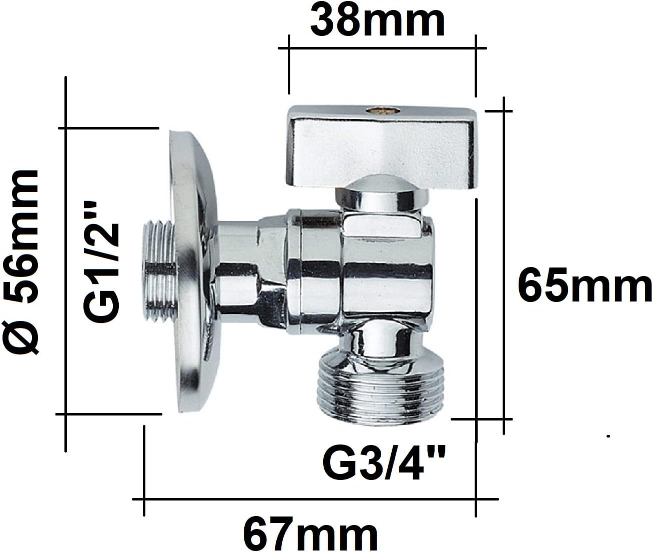 Rubinetto Lavatrice in Ottone con Valvola a Sfera Angolare e Rosetta – Attacco 1/2” Ingresso / 3/4” Uscita – Rubinetto per Carico Acqua Universale – Zenzero