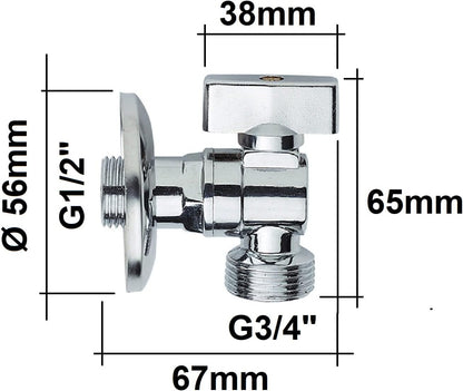Rubinetto Lavatrice in Ottone con Valvola a Sfera Angolare e Rosetta – Attacco 1/2” Ingresso / 3/4” Uscita – Rubinetto per Carico Acqua Universale – Zenzero