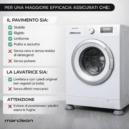 Piedini Antivibrazione Lavatrice 4 Pezzi Universali in Gomma – Riduzione Rumore e Vibrazioni, Base Antiscivolo Protezione Pavimenti