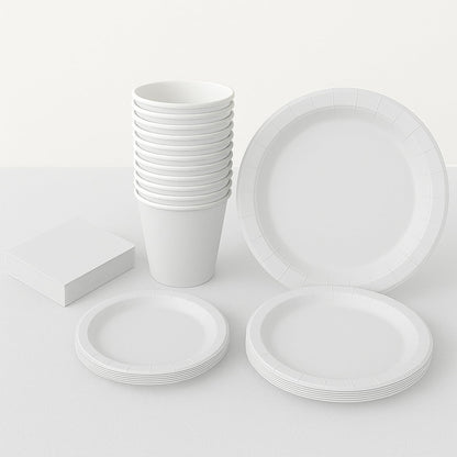 Kit Coordinato Festa Bianco Totale – Set 77 Pezzi Minimal Chic