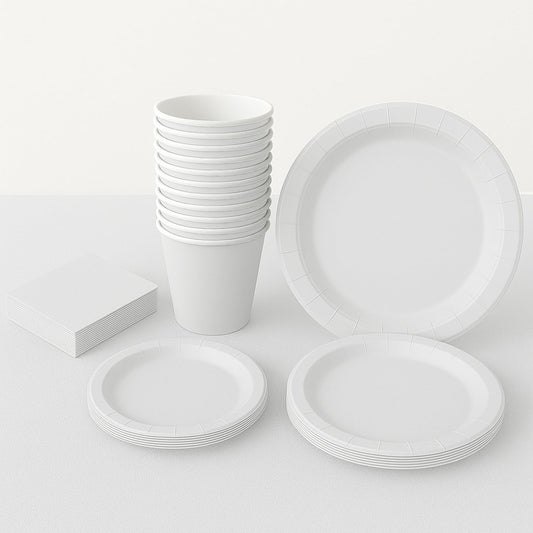 Kit Coordinato Festa Bianco Totale – Set 77 Pezzi Minimal Chic