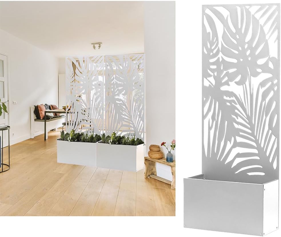 Fioriera con Traliccio Bianco in Metallo 70x180x31 cm – Divisorio Decorativo da Esterno e Interno