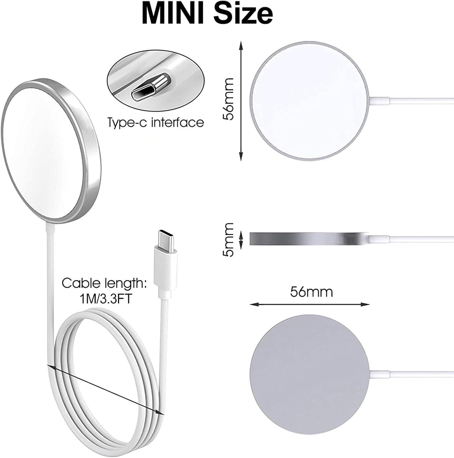 Caricatore Wireless Magnetico 15W con Attacco USB-C – Compatibile MagSafe per iPhone 12, 13, 14, 15 e AirPods – Ricarica Rapida e Sicura