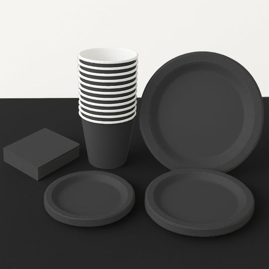 Kit Coordinato Festa Nero Opaco – 77 Pezzi Eleganza Moderna