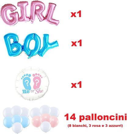 Kit Palloncini Gender Reveal “Boy or Girl” – Decorazioni Baby Shower per Feste a Tema