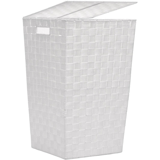 Cesto Portabiancheria Bianco con Coperchio – 53x33x33 cm in Polipropilene Intrecciato