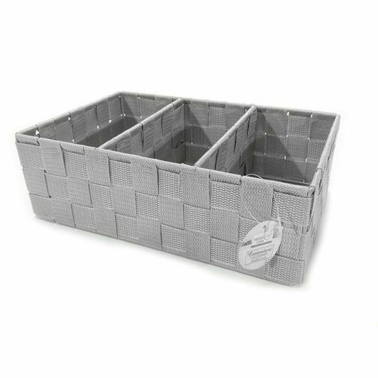 Contenitore Grigio con 3 Scomparti – 30x20x10 cm in Polipropilene Intrecciato