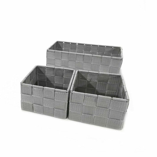 Set Contenitori Organizer 3 Pezzi in Polipropilene Grigio – Ceste Portaoggetti Salvaspazio
