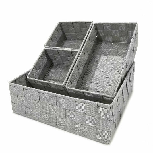 Set Contenitori Organizer 4 Pezzi in Polipropilene Grigio – Ceste Portaoggetti Multiuso