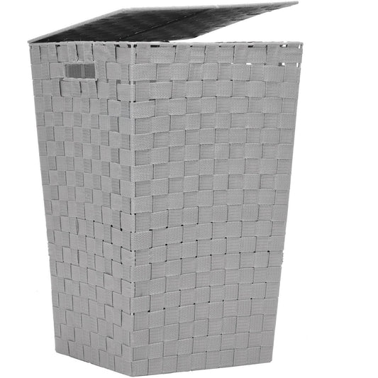 Cesto Portabiancheria Grigio con Coperchio – 53x33x33 cm in Polipropilene Intrecciato