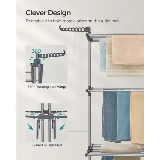 Stendibiancheria a Torre Pieghevole 3 Ripiani con Ruote – 24,4 m di Stenditura Salvaspazio