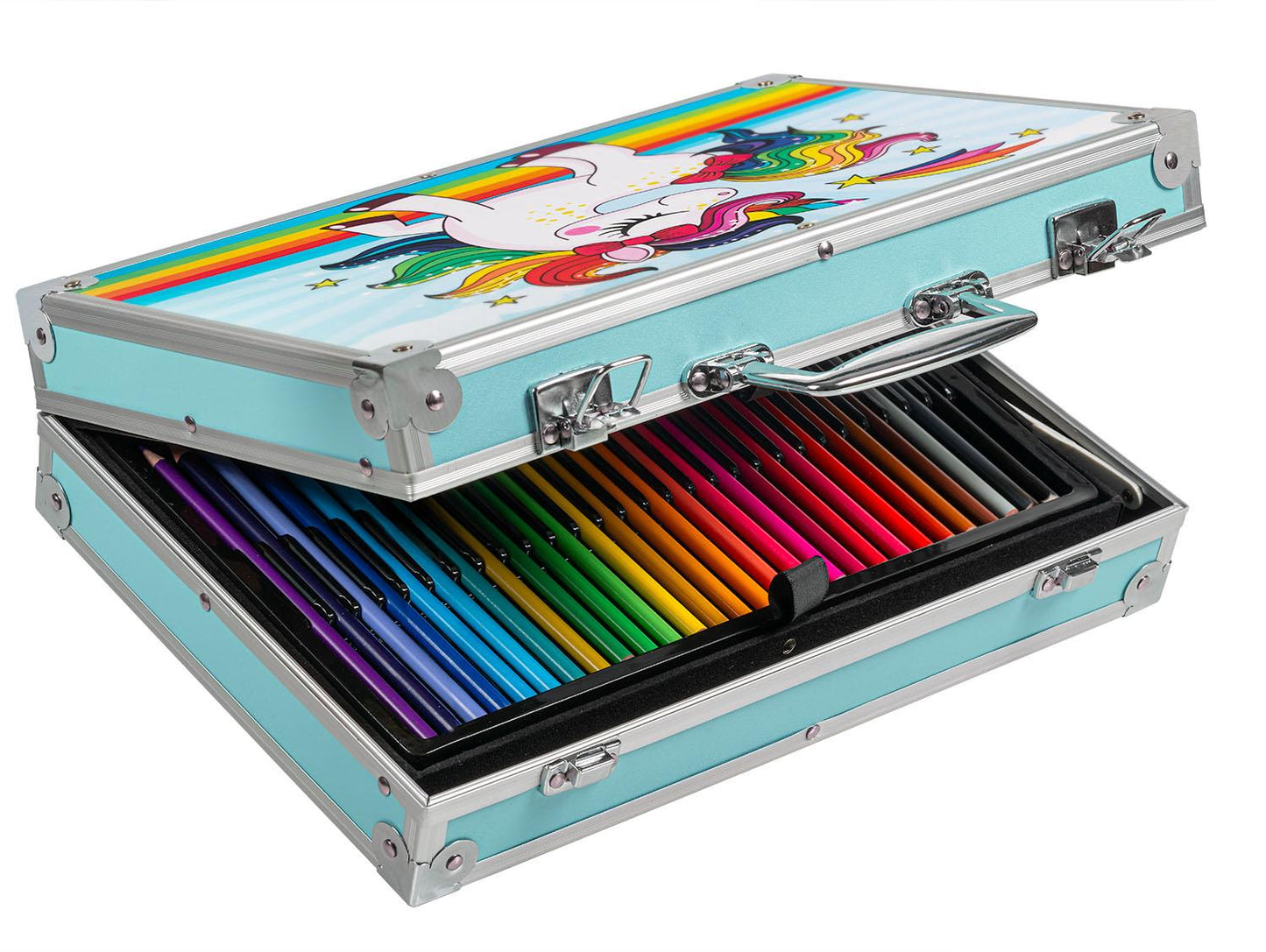Valigetta Set Disegno Bambini 144 Pezzi – Matite, Pennarelli, Pastelli, Acquerelli e Accessori – 3 Modelli (Unicorno, Astronauta, Fairy Tales)